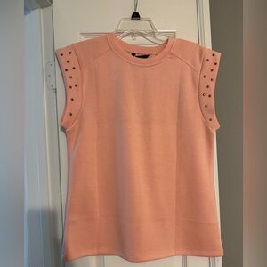 Elegant Peach Cap Sleeve Blouse with Stud Accents